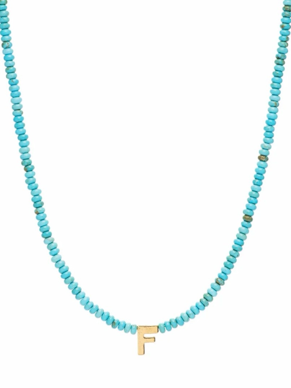 MAYAMAR Turquoise Beads Necklace Inial F NEW in Drawstring Pouch